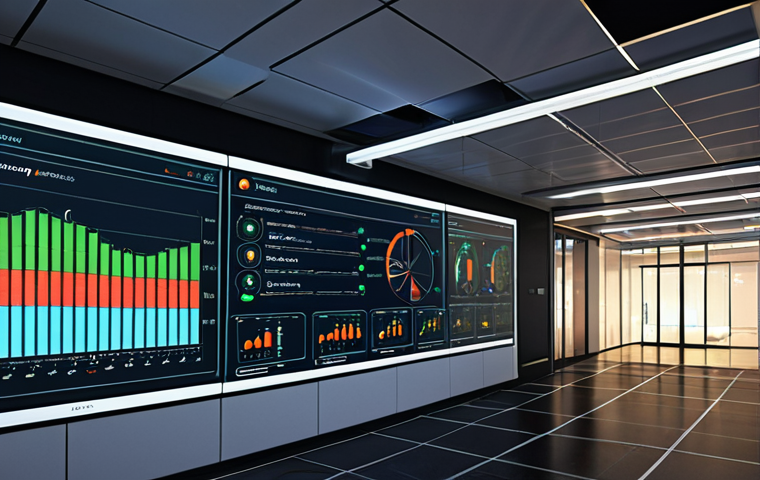 **

Prompt: A modern smart building with visible data streams flowing through it, representing RPA's automated energy monitoring and analysis. Show dashboards displaying energy consumption metrics and predictive analysis graphs. Highlight areas where energy is being saved, such as dimmed lights in unoccupied rooms.

**