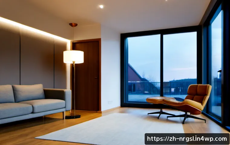 에너지 효율적인 조명 시스템 설계 - Photorealistic modern apartment living room designed for energy-efficient lighting, warm daylight en...